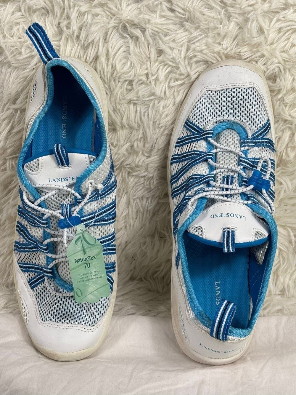 Lands' End White and Bright Blue Slip-On Athletic Sneakers